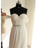 Off-shoulder Sleeves Pleats Chiffon Beads Sash Long Wedding Dress